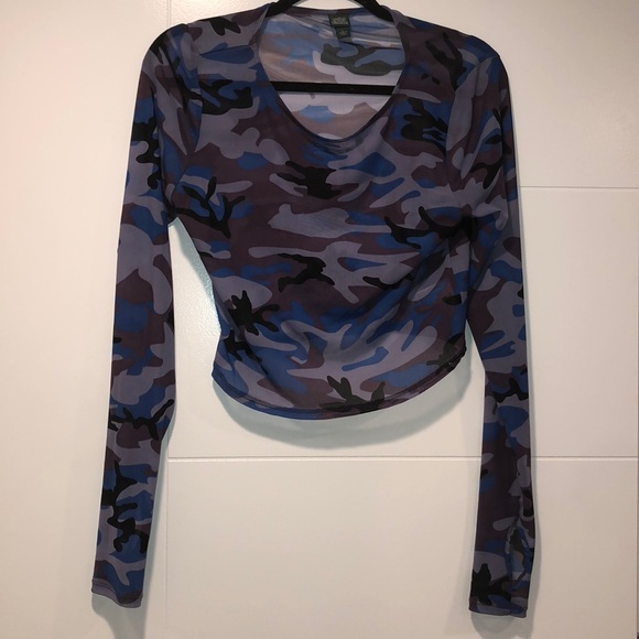 blue camo mesh top